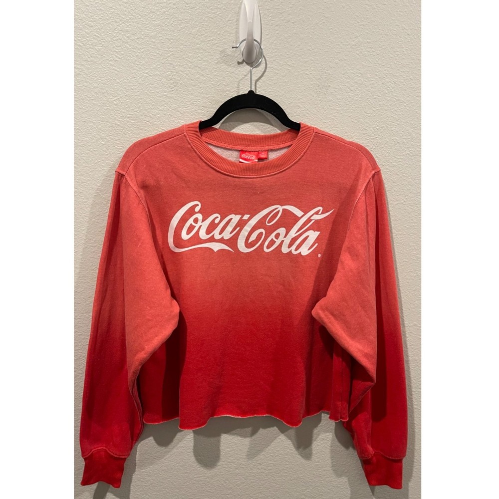 COCA COLA Logo Ombre Red Sweatshirt Crop Top
